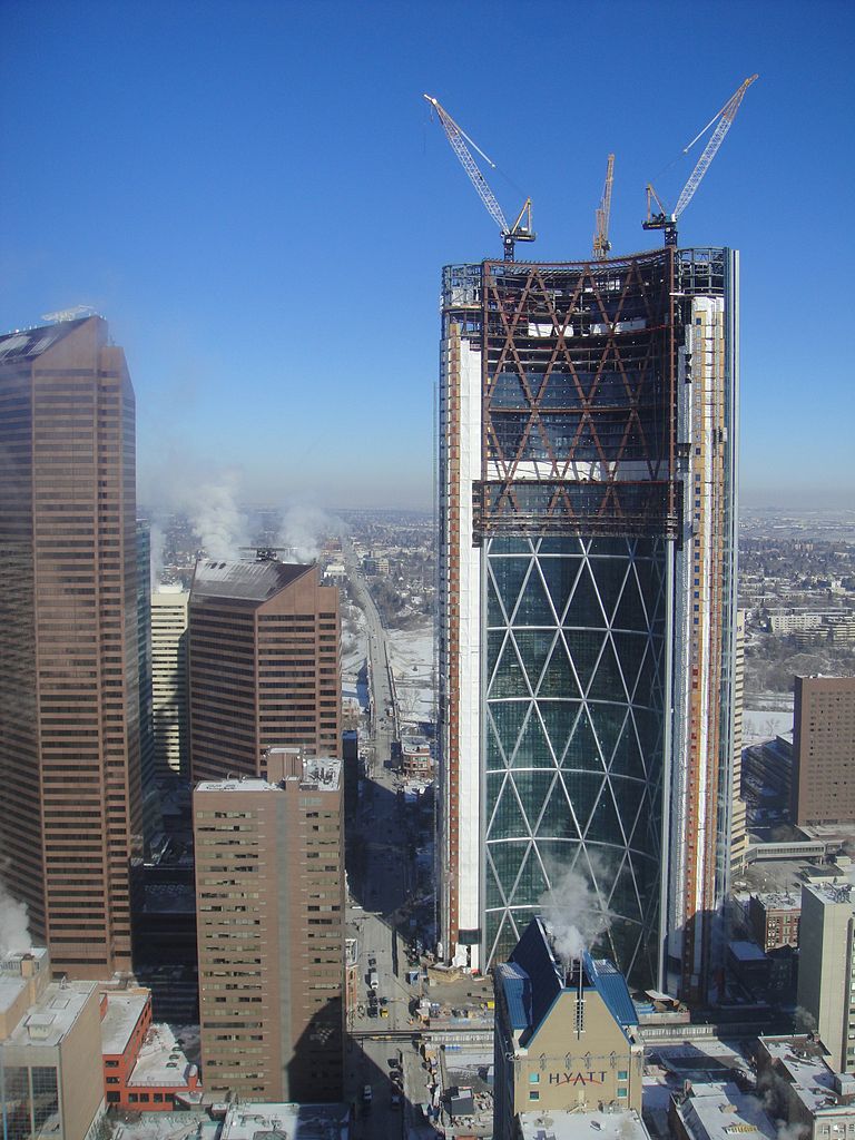 Dernière phase de construction de l’édifice The Bow, en 2011 à Calgary, en Alberta
