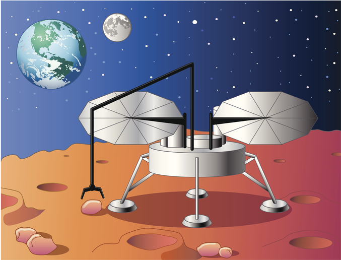 Dessin d’une sonde spatiale sur Mars
