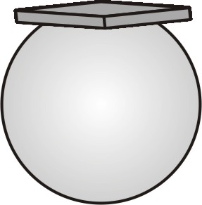Balle de ping-pong sur laquelle est fixé un morceau de carton carré