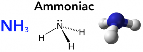 Il existe diverses façons de représenter la molécule d’ammoniac, notamment la formule chimique, la structure en deux dimensions et le modèle boules-bâtonnets 
