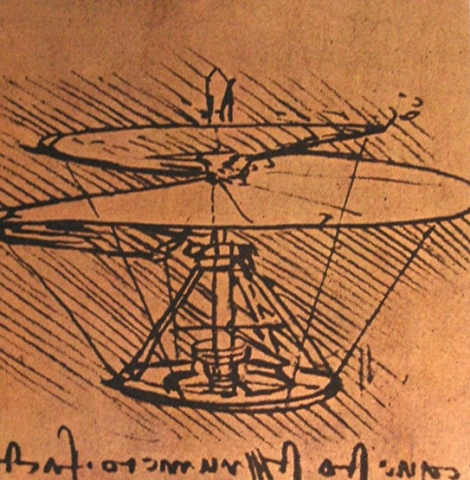 Hélicoptère à propulsion humaine dessiné par Léonard de Vinci