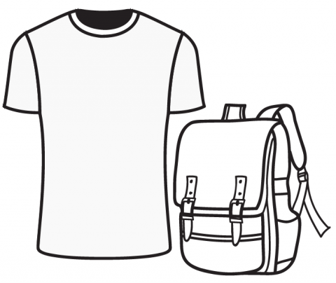 Outline of a t-shirt and backpack
