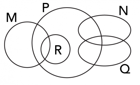 Exemple d’un diagramme d’Euler pour les ensembles M, N, P, Q et R