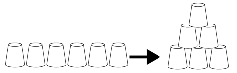 Illustration of level 2 of the tower challenge, where cups are stacked in a pyramid
