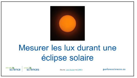 Première diapositive du diaporama Mesurer les lux durant une éclipse solaire
