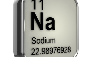Le symbole (Na), le numéro atomique (11) et la masse atomique (environ 22,99) du sodium