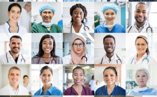 Groupe diversifié de travailleurs et travailleuses de la santé