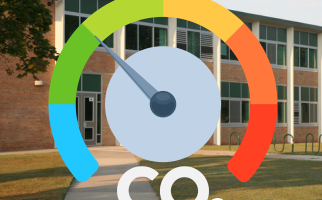 Symbole du CO2 devant une école