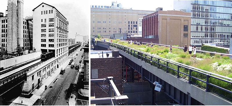 À gauche: La High Line en 1936