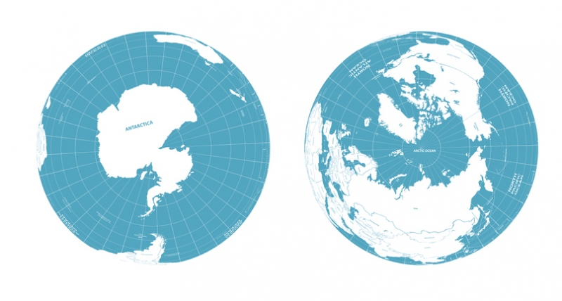 Vues de l’Antarctique et de l’Arctique sur un globe