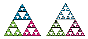 Sierpinski triangle made from 27 smaller triangles and Sierpinski triangle made from 81 triangles