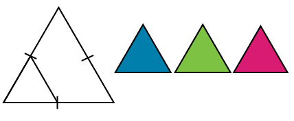 Un triangle réduit de moitié et trois copies d’un triangle réduit de moitié