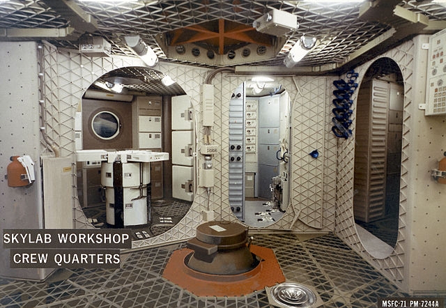 Inside the Skylab Orbital Workshop (Source: Public domain image by NASA via Wikimedia Commons).