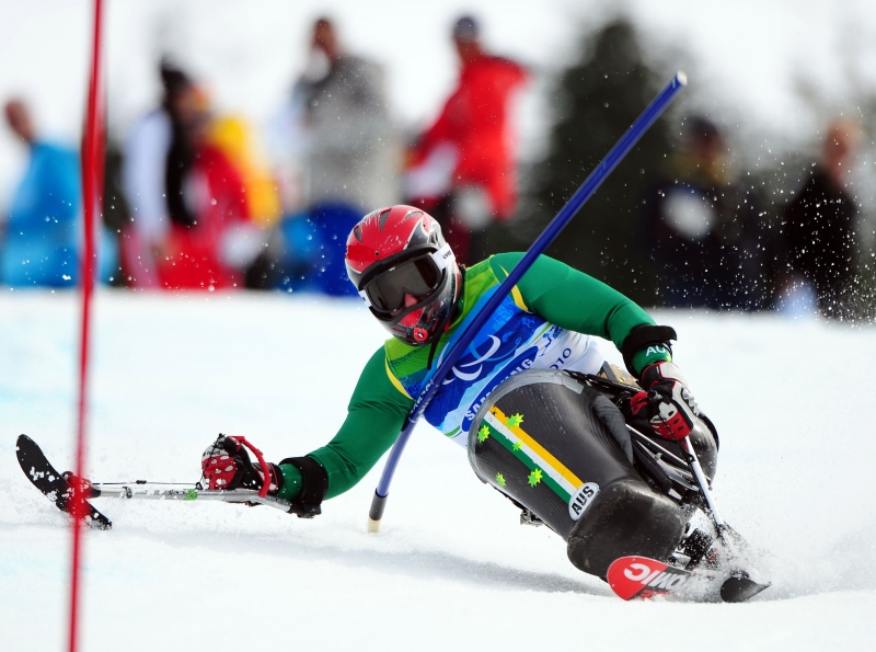 Australian skier Shannon Dallas competes in the slalom event at the Vancouver Paralympic Games in 2010