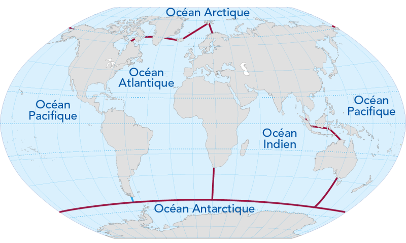 Cinq zones océaniques