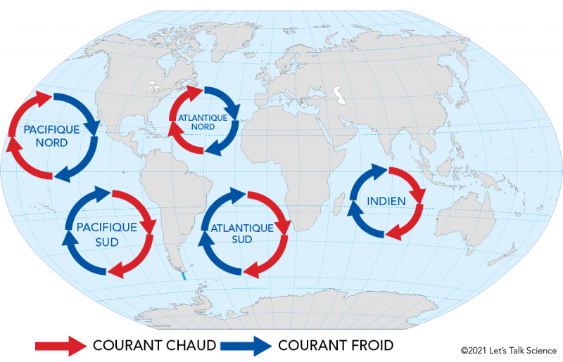 Les cinq principaux gyres océaniques 