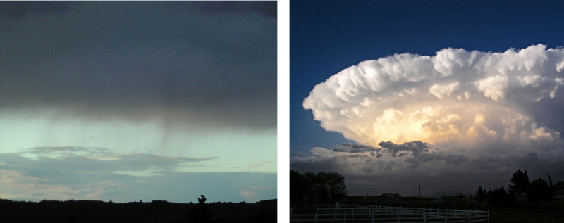 Deux photos de différents types de nuages au-dessus de paysages sombres sont présentées.