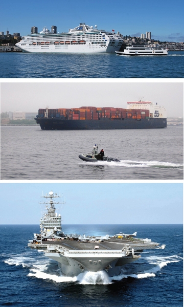 navire de croisière, porte-conteneurs et porte-avions