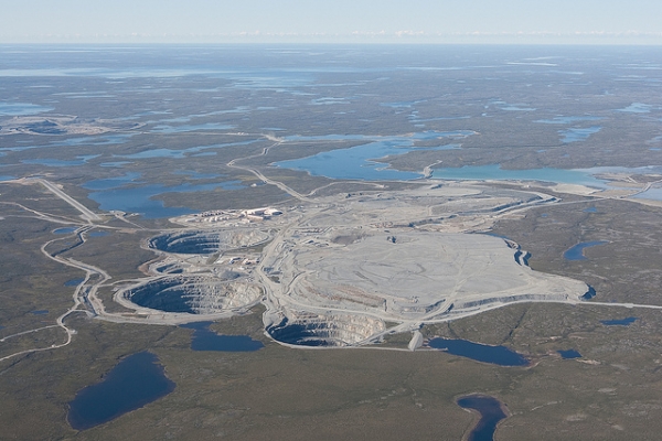 Ekati Diamond Mine. You can see three open pit mines on the left side