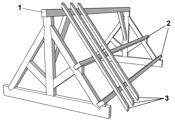 Two king post trusses linked to support a roof