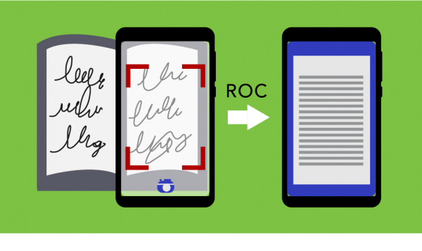 Image illustrant la conversion de l’écriture manuscrite en texte dactylographié par la ROC 